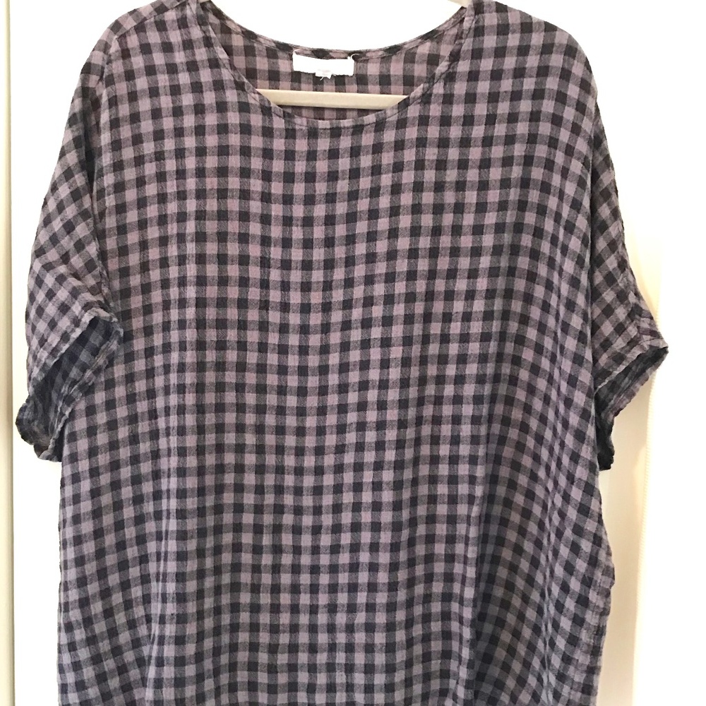 BlankLabelDesign Linen Boxy Blue Checked Top, Pre-Owned, Size XL